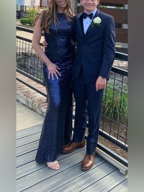 Christina Wu Navy Sequin Prom Dress